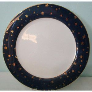 Galaxy by Sakura Dinner Plate 14kt Gold Stars on Dark Blue Fine Porcelain EUC